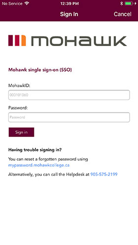 Mohawk's single sign on page