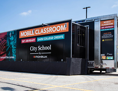 city school mobile classroom exterior