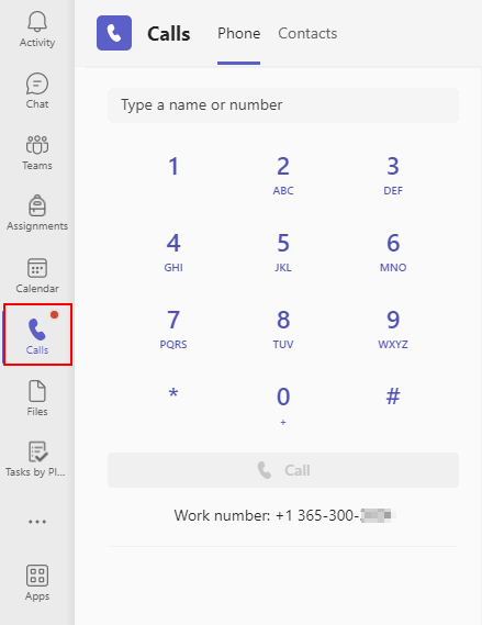 Screenshot showing location of Calls menu in Teams