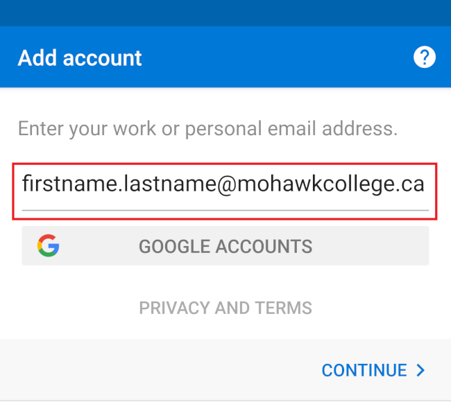 Outlook Android enter email address