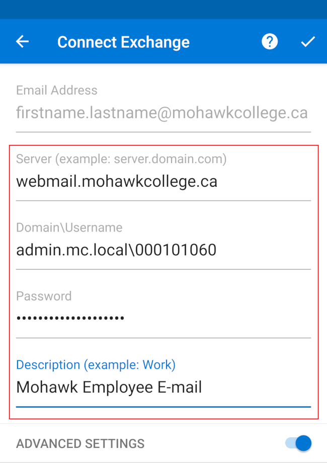 Outlook Android Account Details