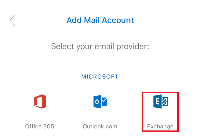 Outlook IOS Exchange Option