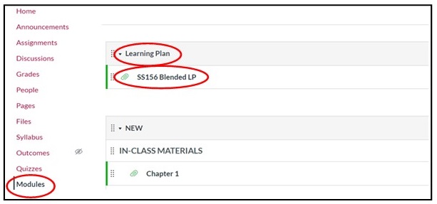 Modules and learning plan icons highlighted 