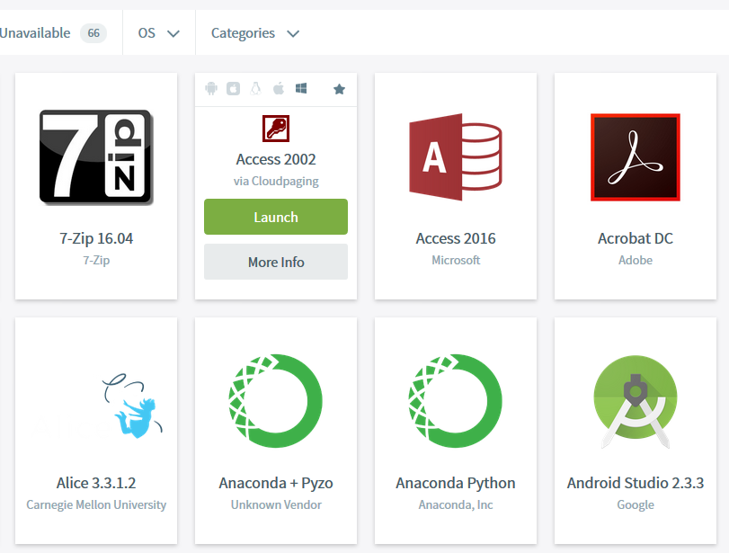 Screenshot of mohawk apps software hub listing available apps