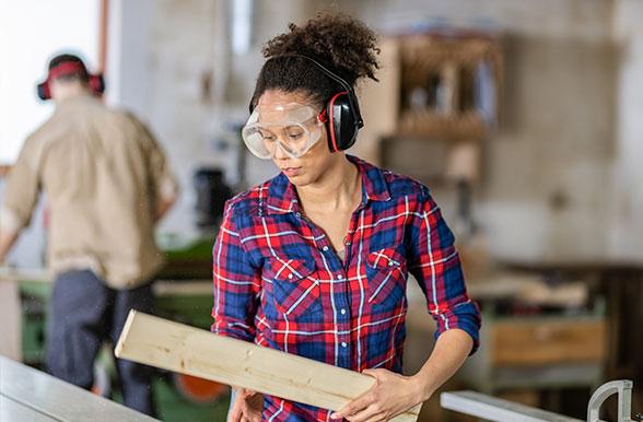 Student working in a carpentry shop