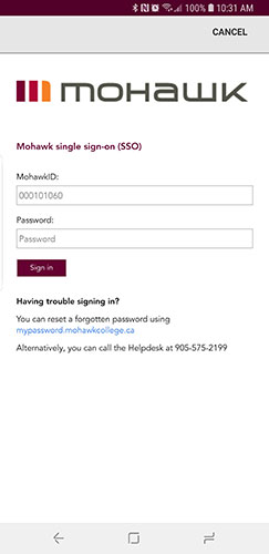 Mohawk's single sign on page