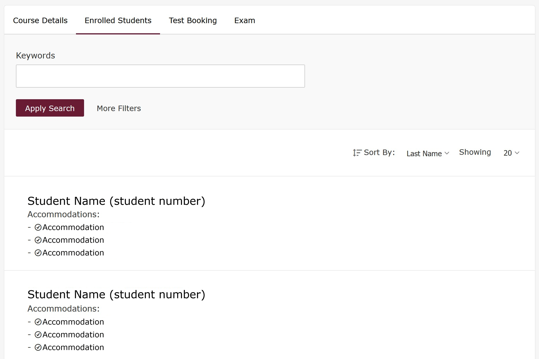 enrolled students screenshot