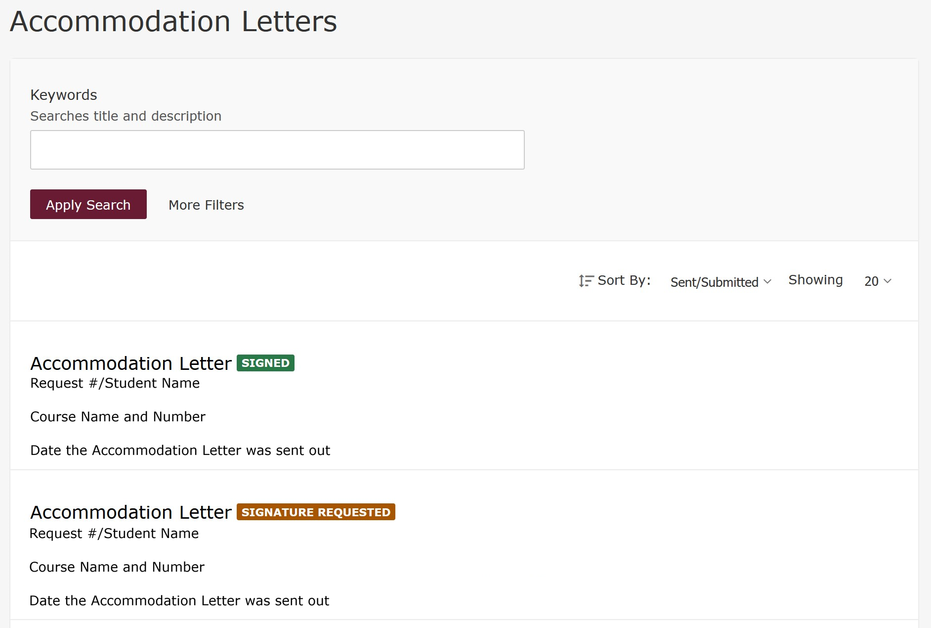 a list of accommodation letters