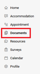 student portal left side navigation with documents highlighted