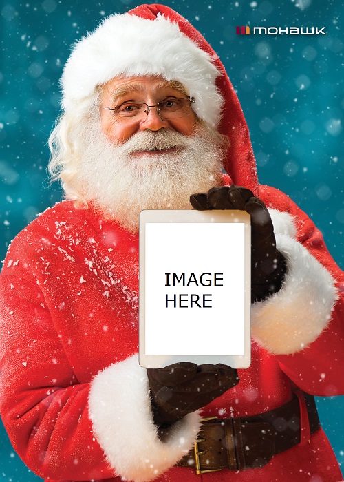 Santa holding a tablet with empty image box