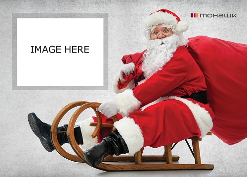 Santa on a sleigh with empty image box in background