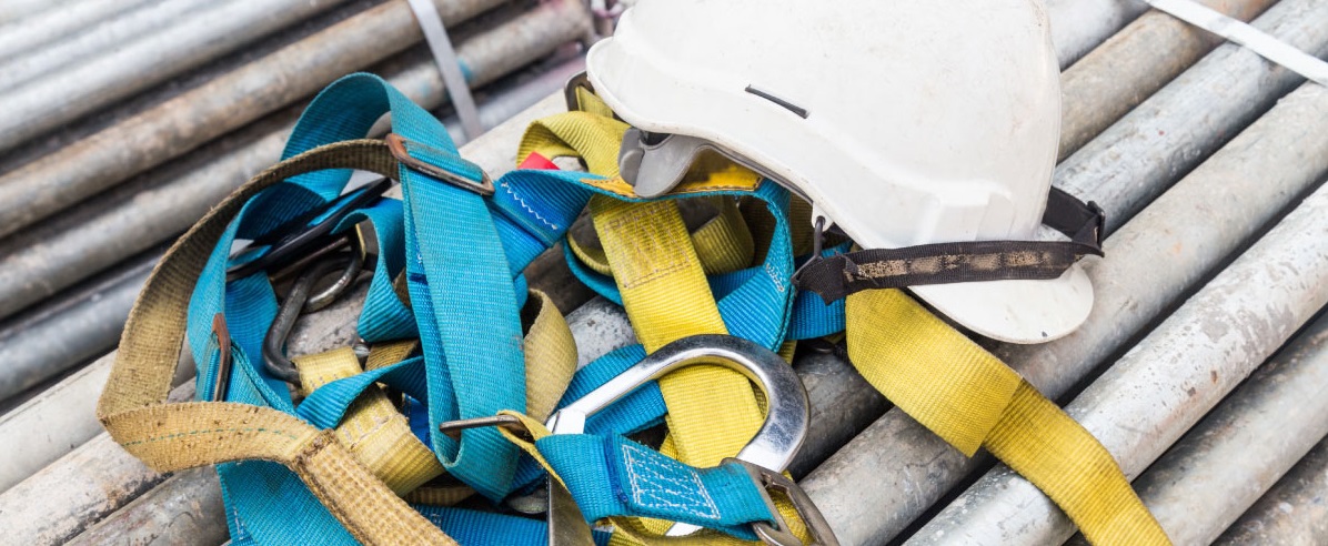 safety straps and a hard hat