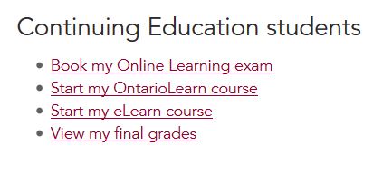 screenshot from MyMohawk showing Book my Online Learning exam link