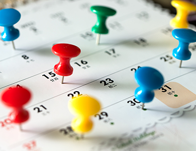 Calendar with colored pins
