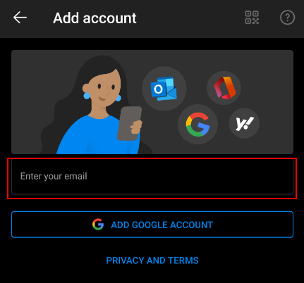 Screenshot of the Android app screen where you enter your college email address.