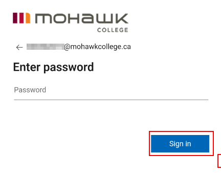 Screenshot of a Microsoft login screen where you enter your account password. The Sign In button is highlighted