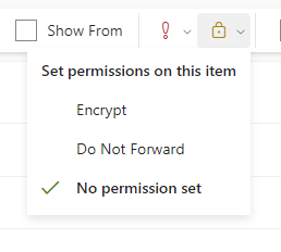 Screenshot of Outlook Web with encryption options showing Encrypt and Do Not Forward