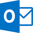 Classic Outlook 2019 app icon depicting a close white envelope on the right side and a large blue O on the left side.