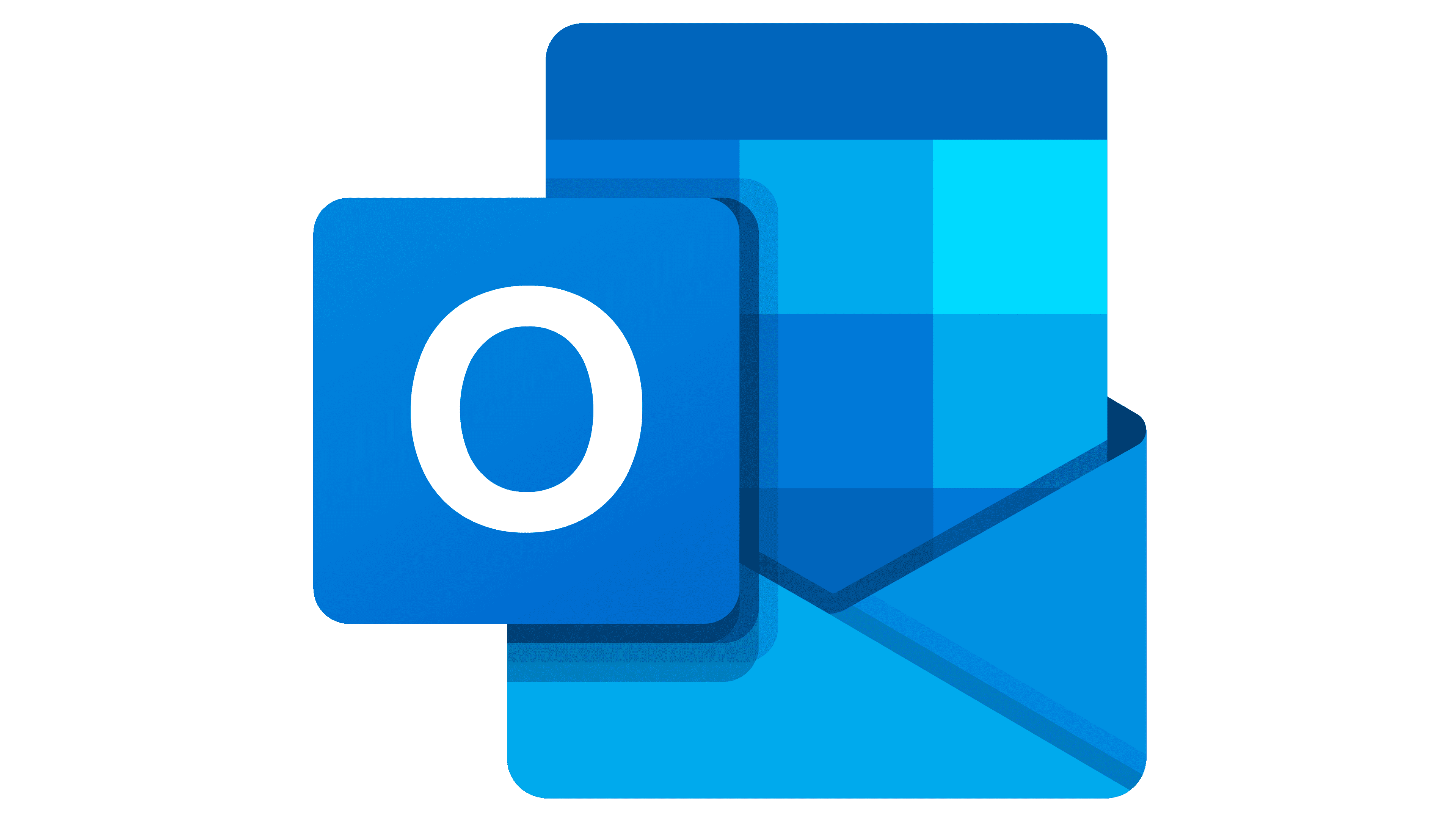 Classic Outlook app icon depicting an open blue envelope with a flat top and a small blue O on the left side. 