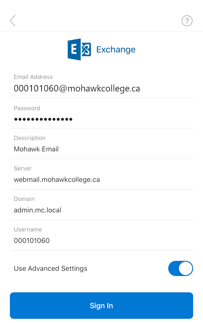 Outlook IOS Account Details