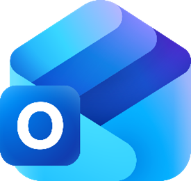 New Outlook app icon depicting an open envelope with a pointed top and a small blue O on the left side. 