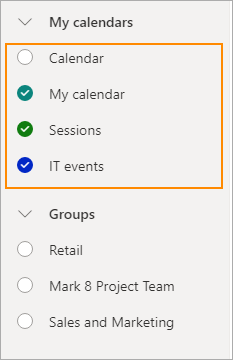 Screenshot showing calendars selected with checkmarks