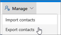 screenshot showing the Manage Contacts Menu and Export Contacts option