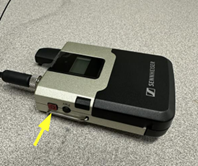 Image indicating the location of the Lavalier microphone power button the side of the unit.