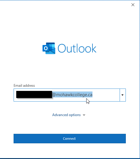 screenshot of Office 365 Outlook asking you to enter your email address