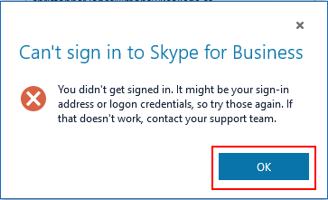 Screenshot of expected signing error in Skype for Business