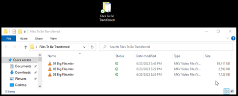Screenshot showing the files to be sent in the same folder on the Windows desktop
