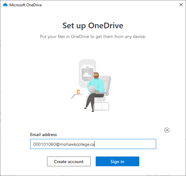 Screenshot of OneDrive screen showing prompt to enter your ID