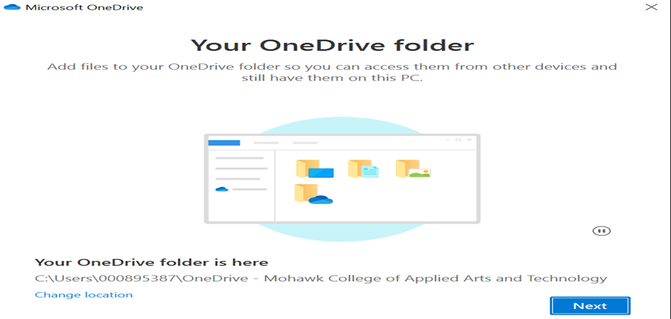 Screenshot of OneDrive app showing its folder location