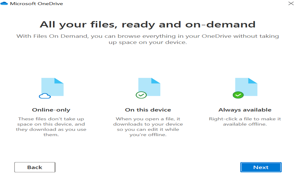 Screenshot of OneDrive confirming your files are ready