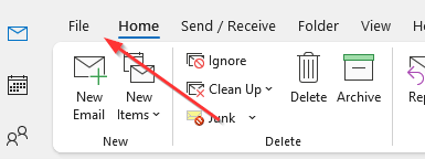 Screenshot of the new mailbox in the left-side email folder list in Outlook