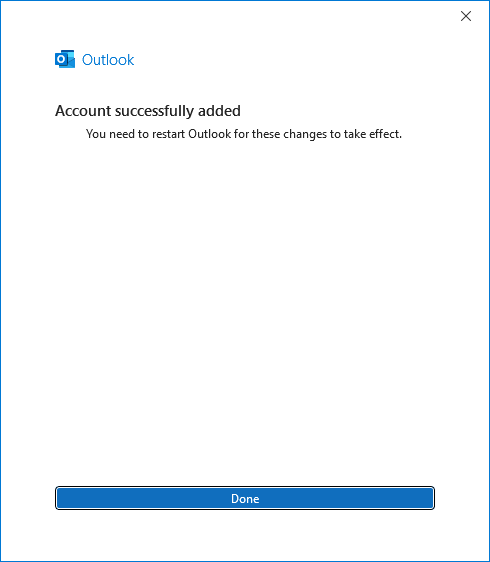 Screenshot of the Account successfully added confirmation message
