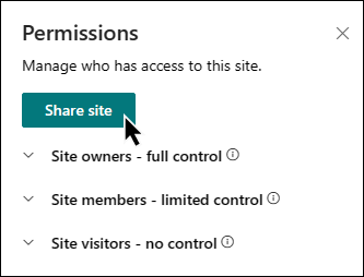 Screenshot of the Site access permissions menu