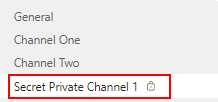 Screenshot of the new private channel with a lock icon next to its name