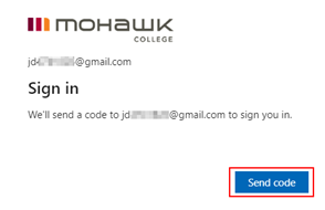 Screenshot of the Mohawk identify verification page with the Send Code button highlighted