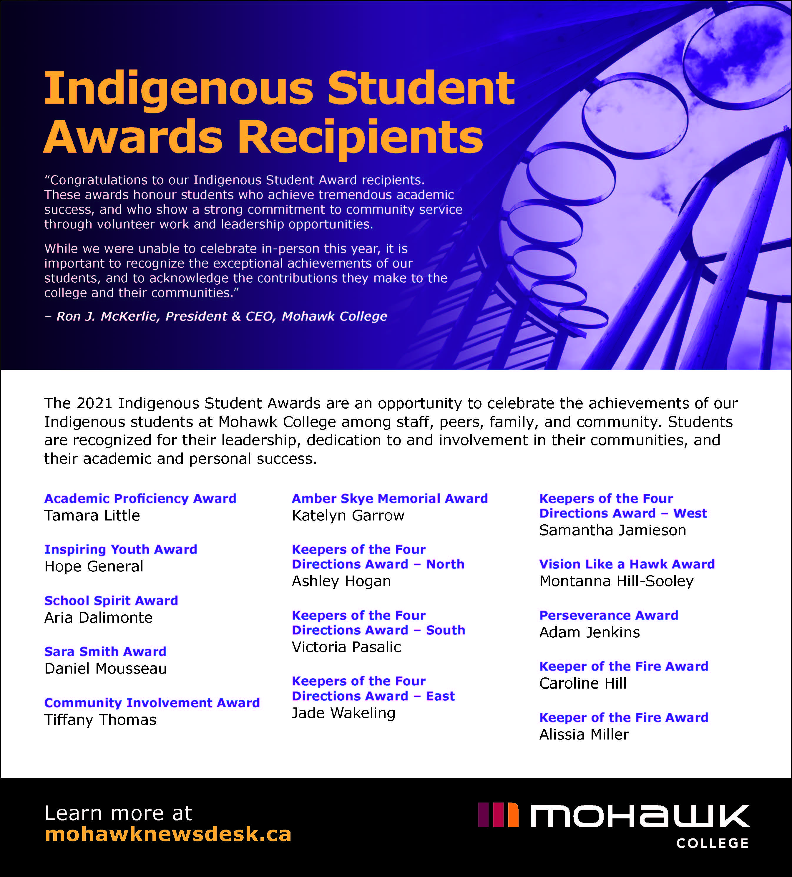 ""Indigenous Student Awards Recipients Spectator Ad 2021