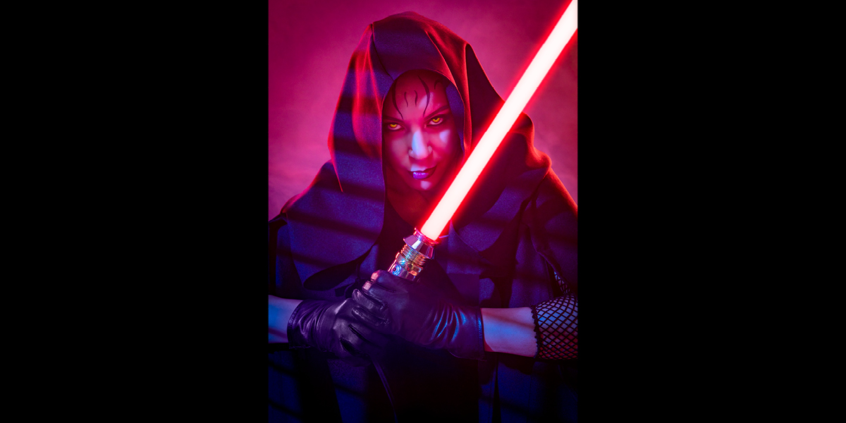 Portrait of a character from Star Wars holding a lightsaber