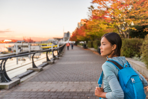 student travelling with backpack