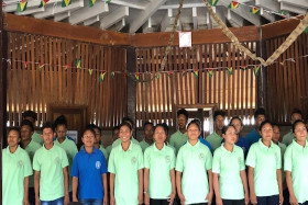 Students in an outdoor classroom in Guyana