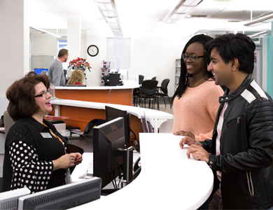 international students with student service representative