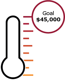 illustration of a thermometer with a goal of $45,000 dollars