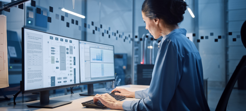 women working at a computer in the lab