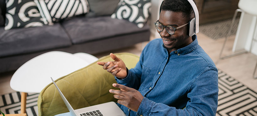 International student on a laptop