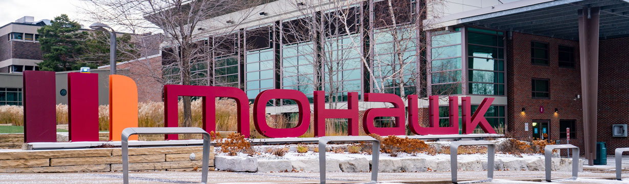 Close up of the Mohawk College sign.