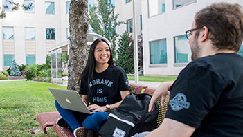 Students outside on campus.