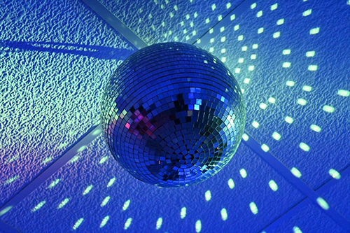 A disco ball with the light effect.